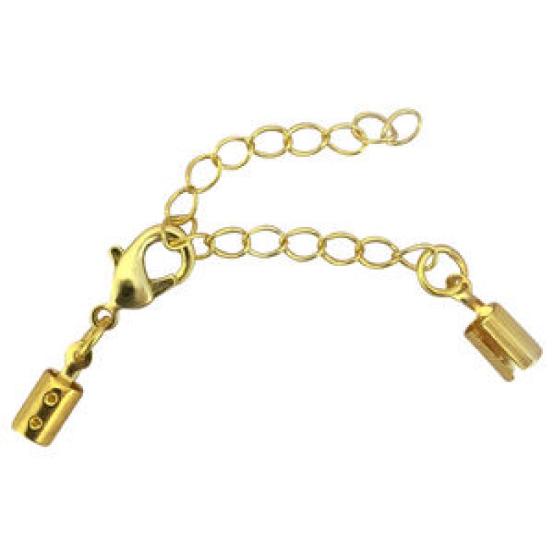 Fold Over Clasp Ends With Lobster Clasp And Extension Chain In Gold