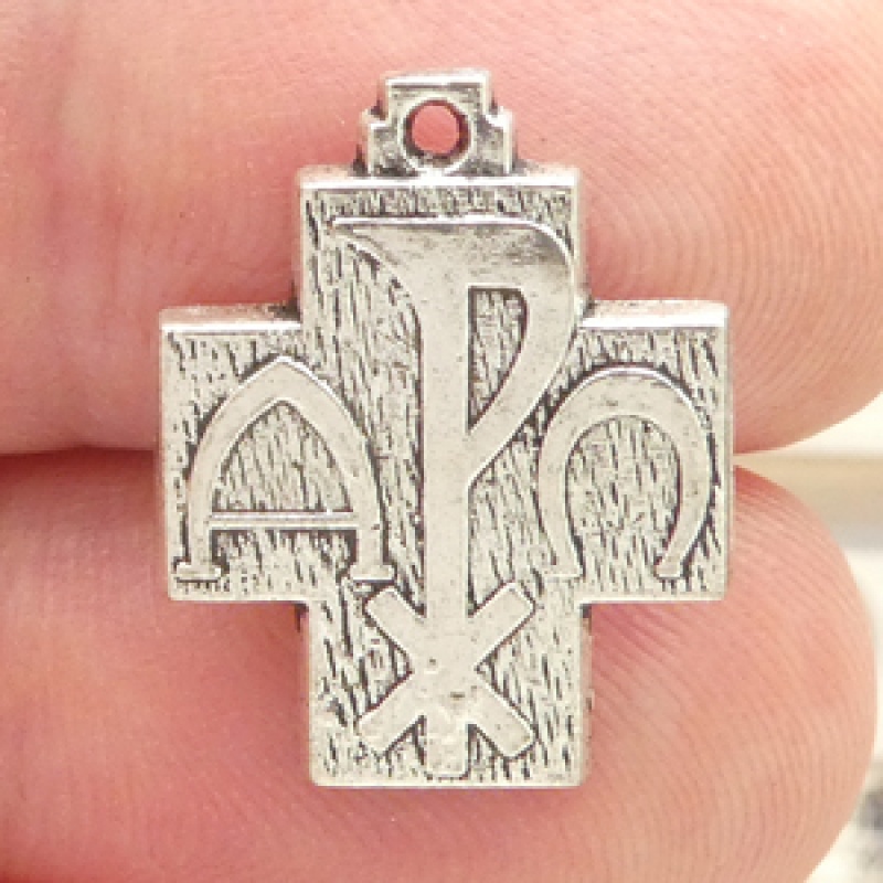 Alpha And Omega Cross Pendants Wholesale In Silver Pewter