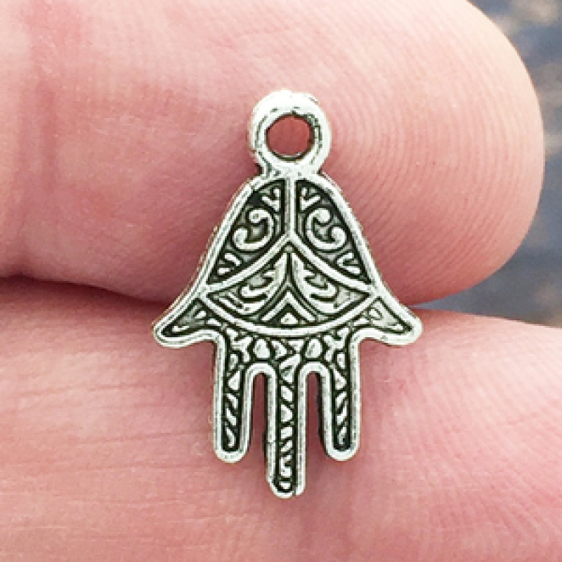 Silver Jewish Hamsa Charm Small In Pewter