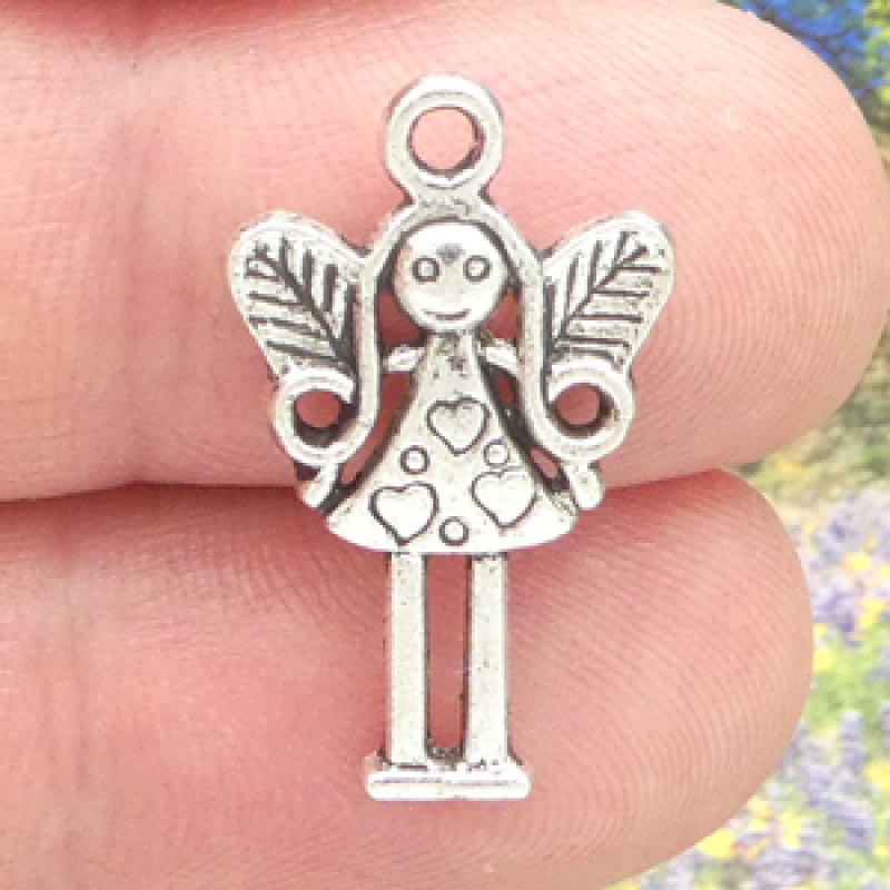 Silver Fairy Charms For Jewelry Making In Pewter With Heart Accents