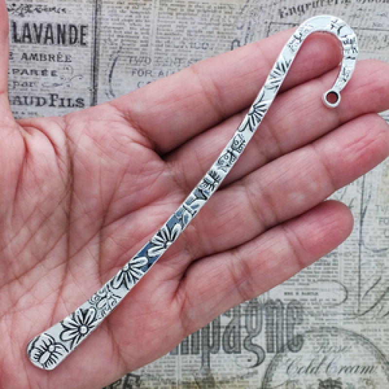 Flower And Butterfly Shepherd Hook Bookmark Silver Pewter