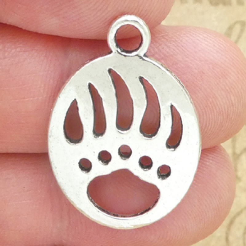 Bear Charm In Antique Silver Pewter Paw Charm