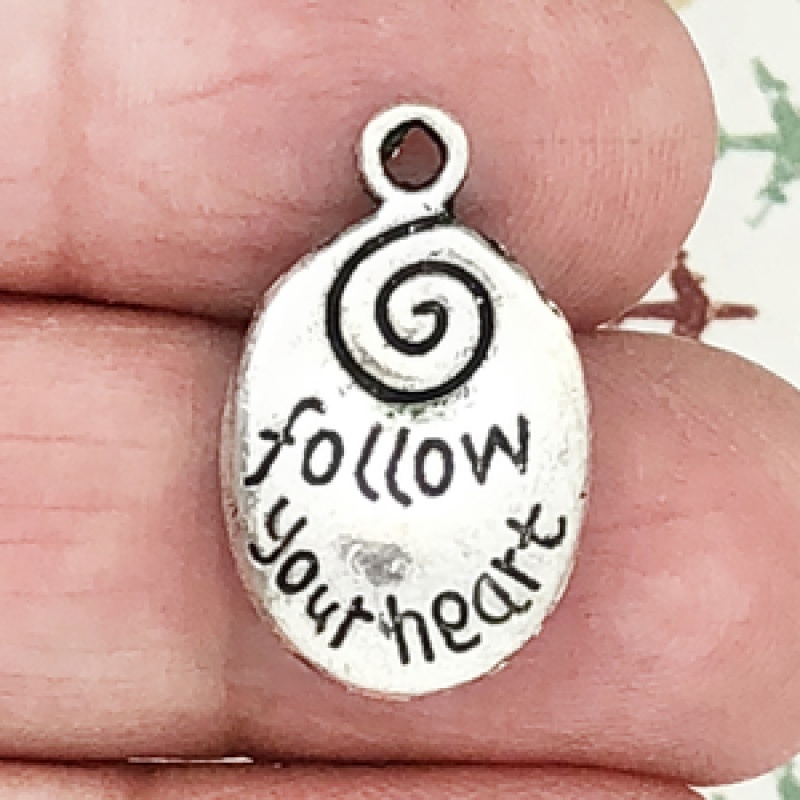 Follow Your Heart Charm In Antique Silver Pewter Affirmation Charm