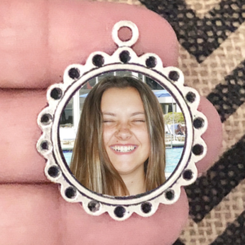 Round Photo Charm In Antique Silver Pewter With Circle Accents