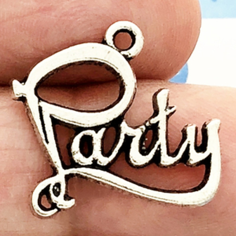 Party Word Charm In Antique Silver Pewter