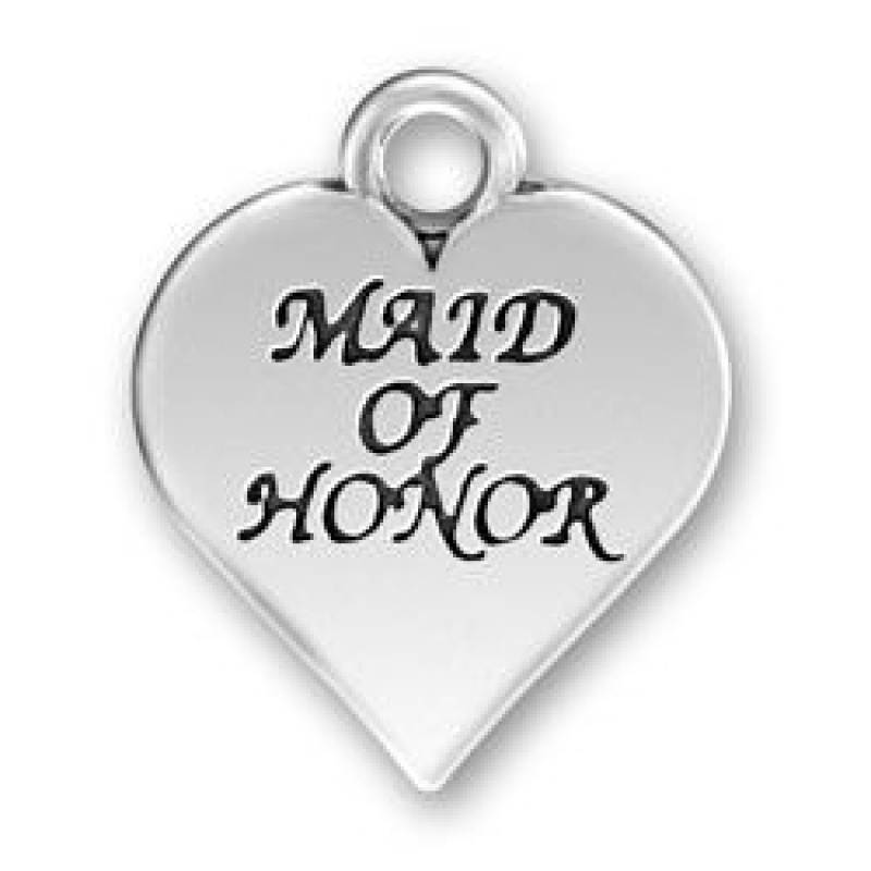 Maid Of Honor Heart Wedding Charm Antique Silver Pewter