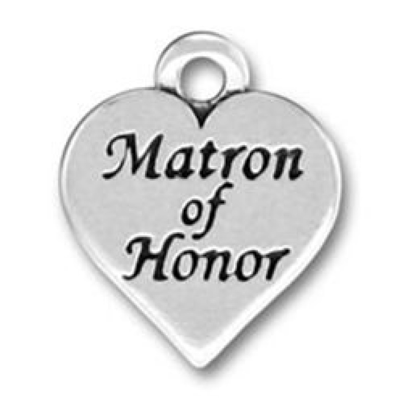 Matron Of Honor Heart Wedding Charm Antique Silver Pewter