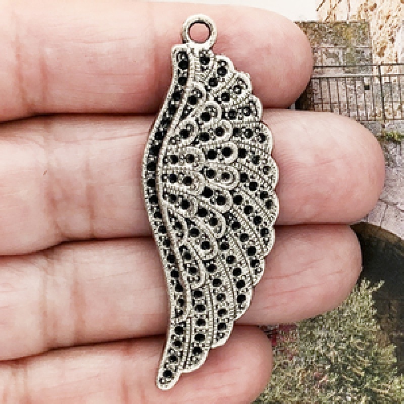 Angel Wing Charm In Antique Silver Pewter