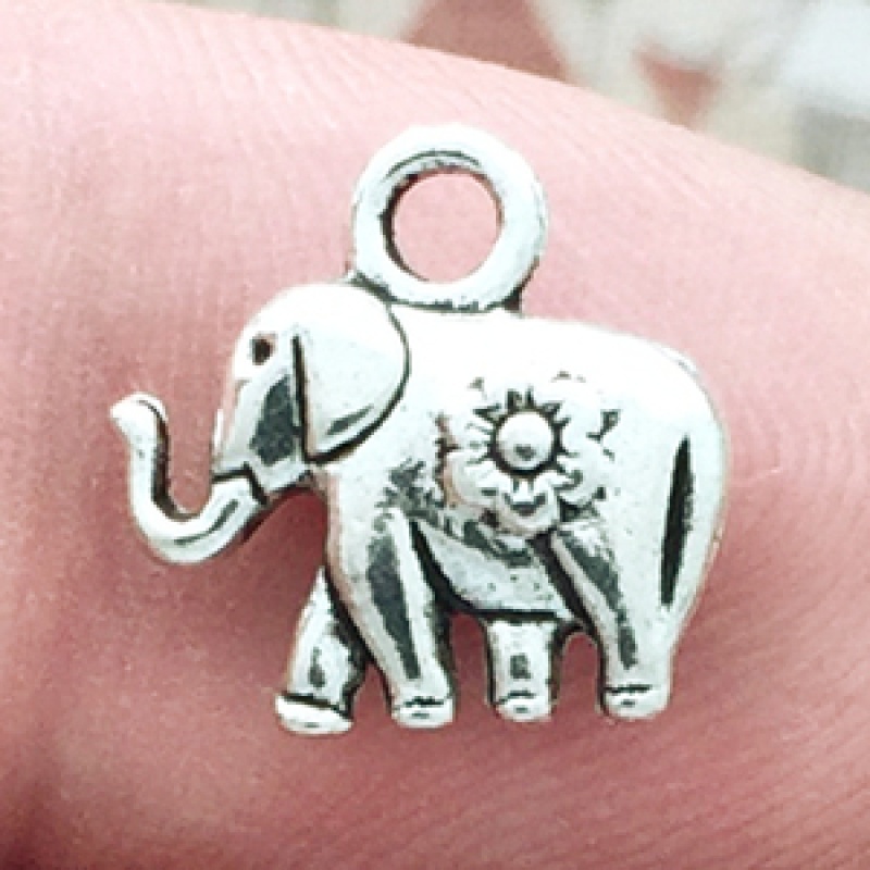 Elephant Charm In Antique Silver Pewter Tiny