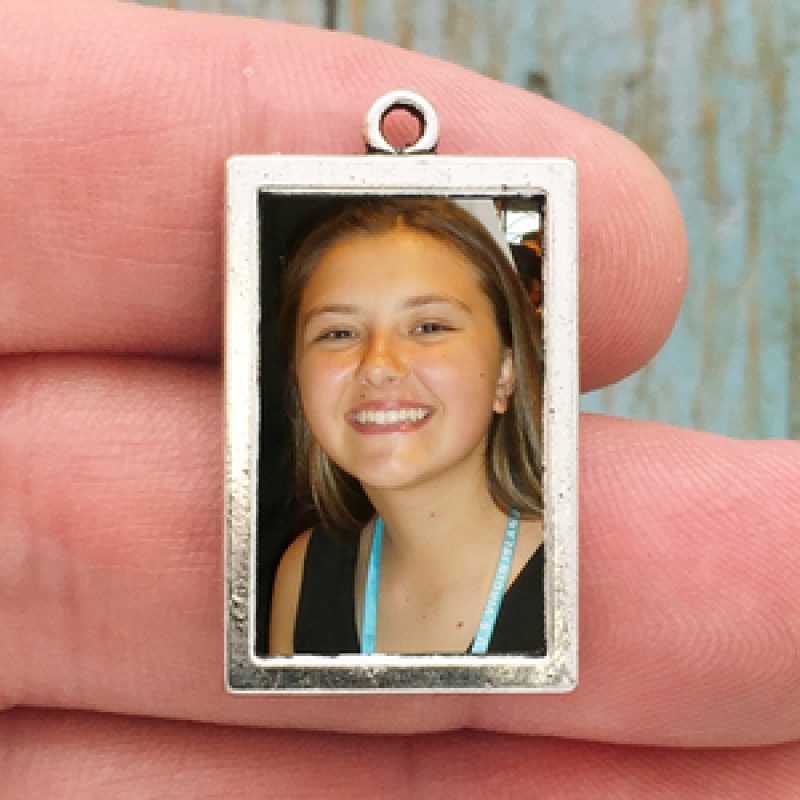 Rectangle Photo Charm In Antique Silver Pewter