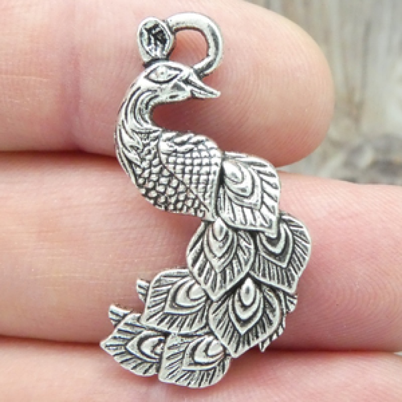 Silver Peacock Charms Wholesale In Pewter
