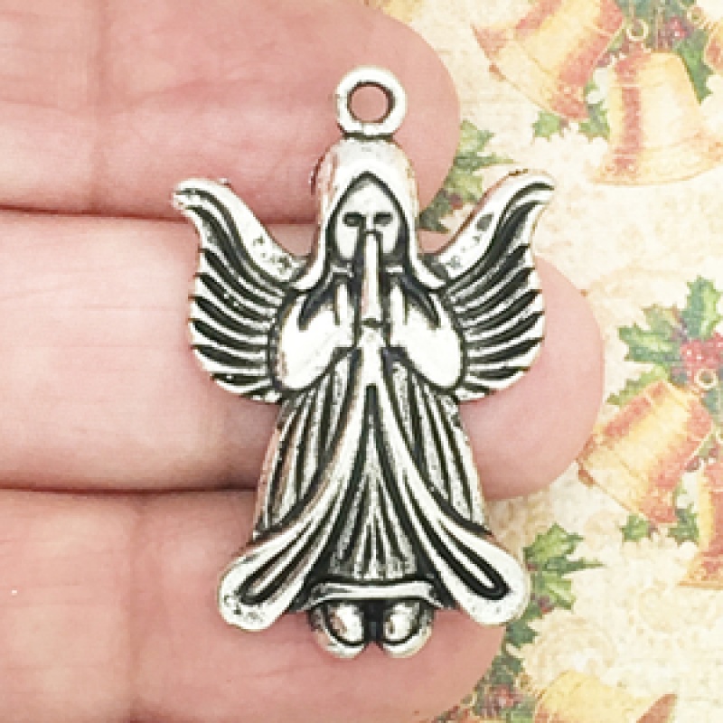 Praying Angel Charm In Antique Silver Pewter