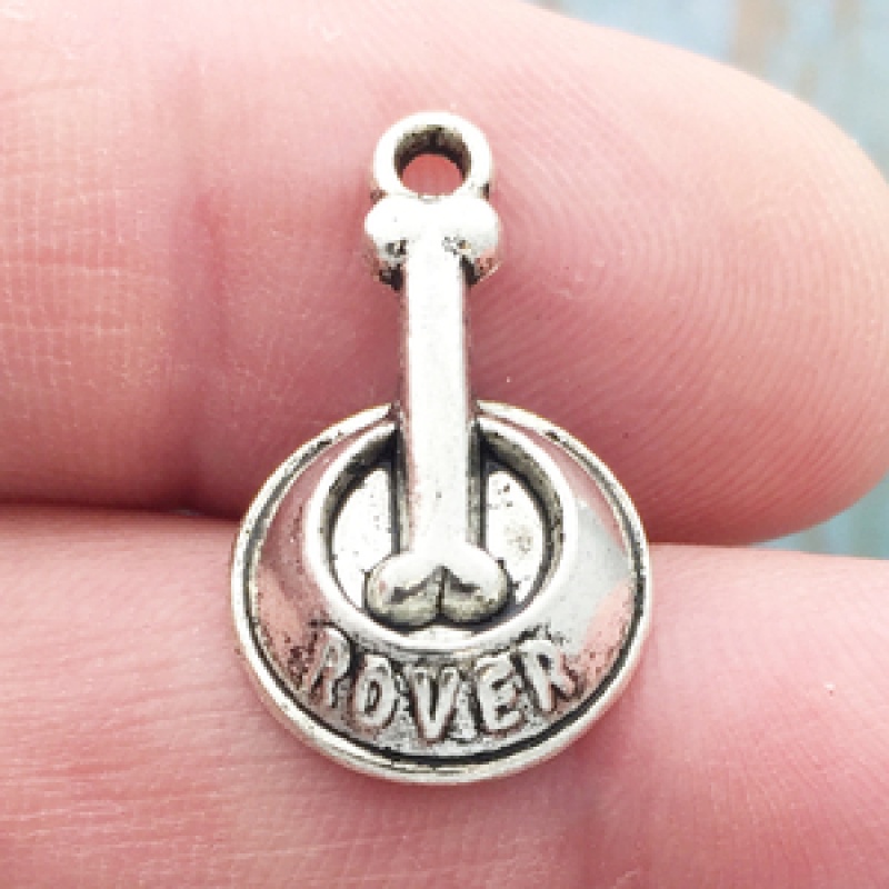 Dog Bowl Charm With Bone In Silver Pewter