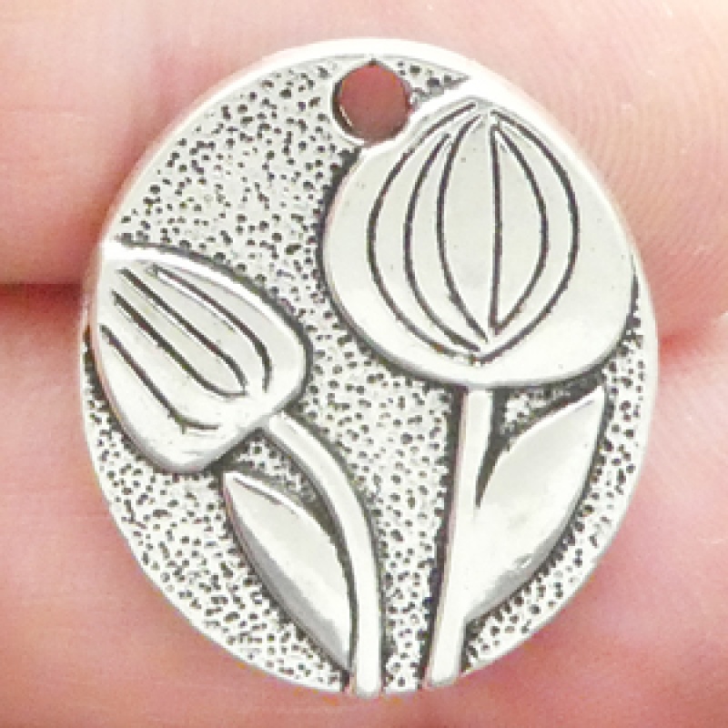 Tulip Charms For Jewelry Making Silver Pewter