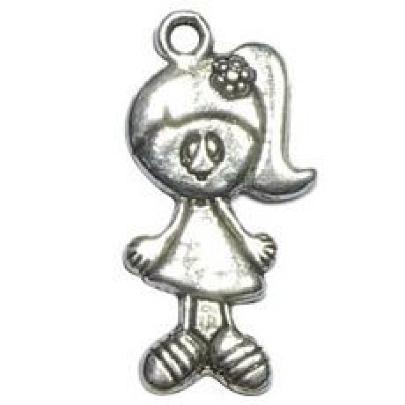 Girl Charm In Antique Silver Pewter