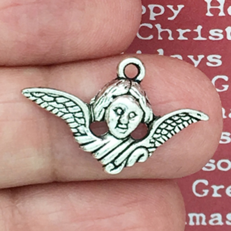 Small Angel Charm In Antique Silver Pewter
