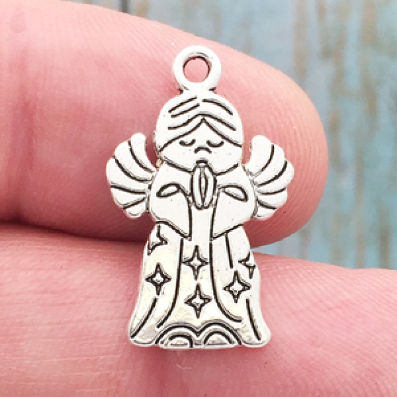 Praying Angel Charm In Antique Silver Pewter