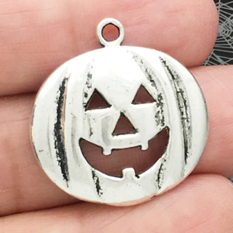 Halloween Jack O Lantern Charm In Silver Pewter