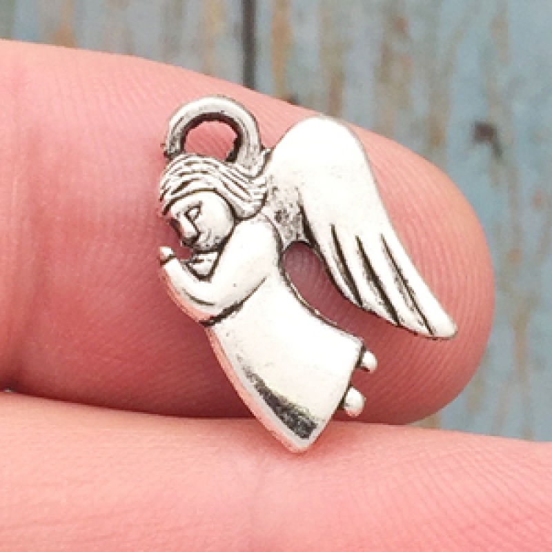 Praying Angel Charm In Antique Silver Pewter
