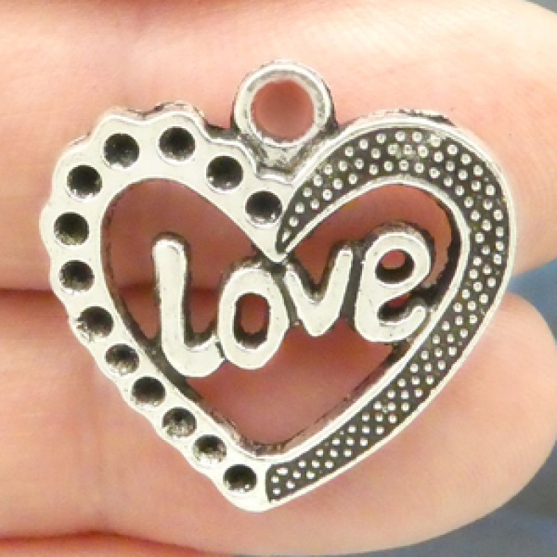 Love Heart Charm In Antique Silver Pewter