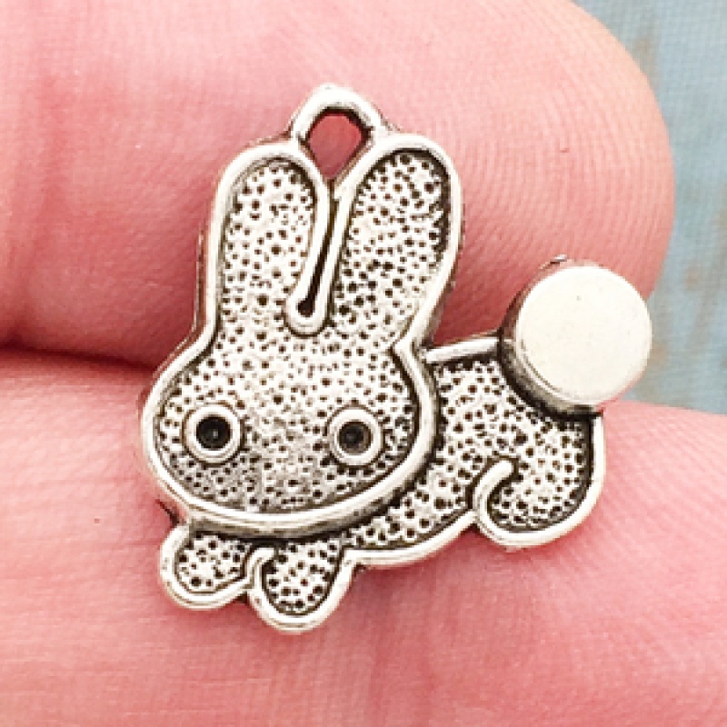 Cotton Tail Rabbit Charm In Antique Silver Pewter