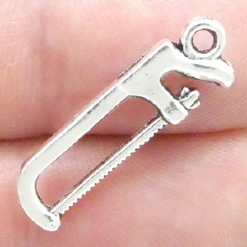 Hacksaw Tool Charm 3D In Antique Silver Pewter