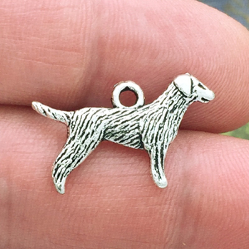 Pointer Dog Charm In Antique Silver Pewter