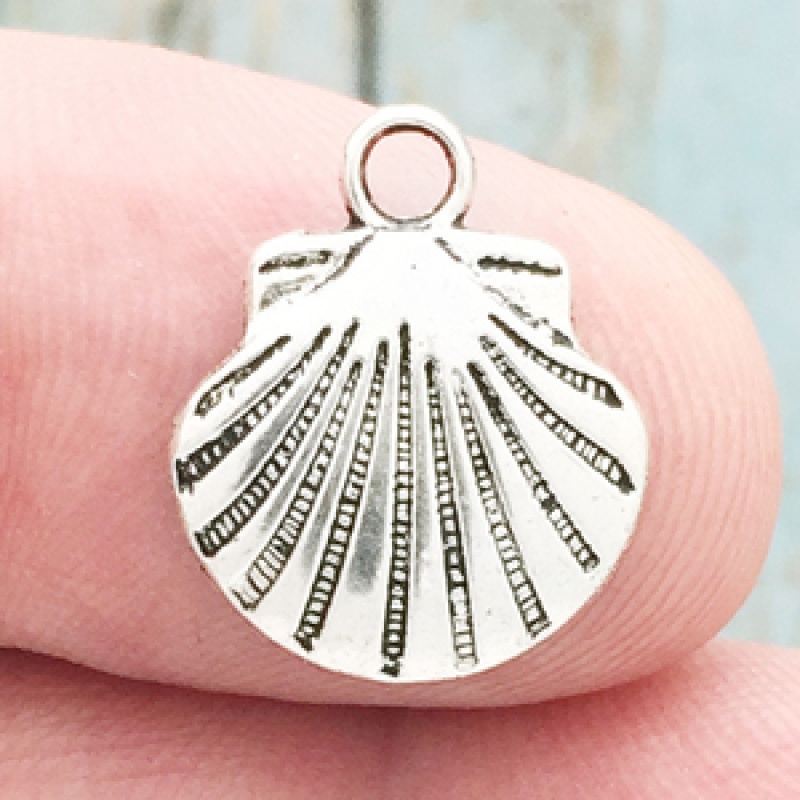 Small Sea Shell Charm In Antique Silver Pewter