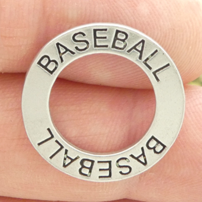 Affirmation Ring Baseball Charm In Antique Silver Pewter