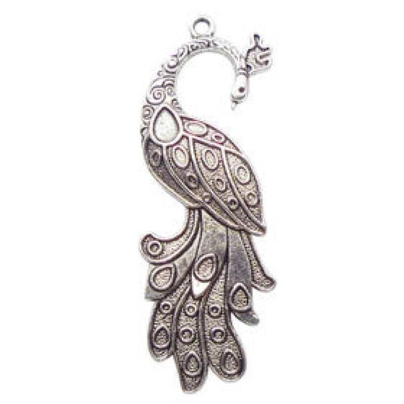 Peacock Pendant Large In Antique Silver Pewter