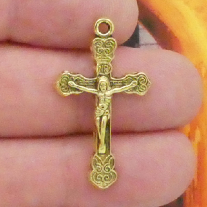 Gold Crucifix Cross Charm In Pewter