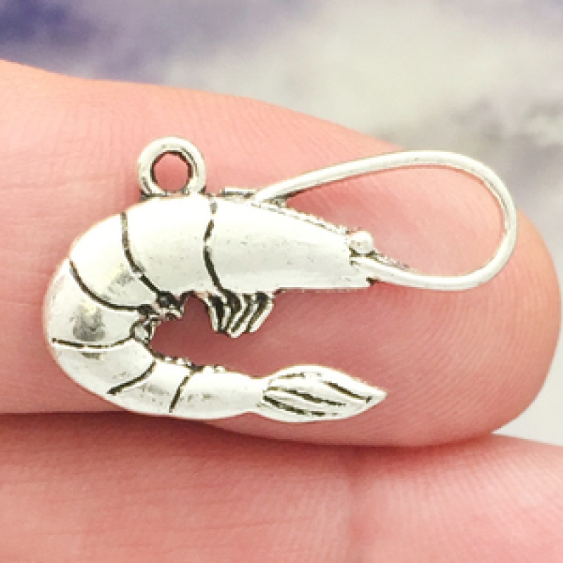Silver Shrimp Charms Wholesale In Pewter
