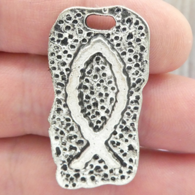 Silver Ichthus Pendant In Antique Pewter