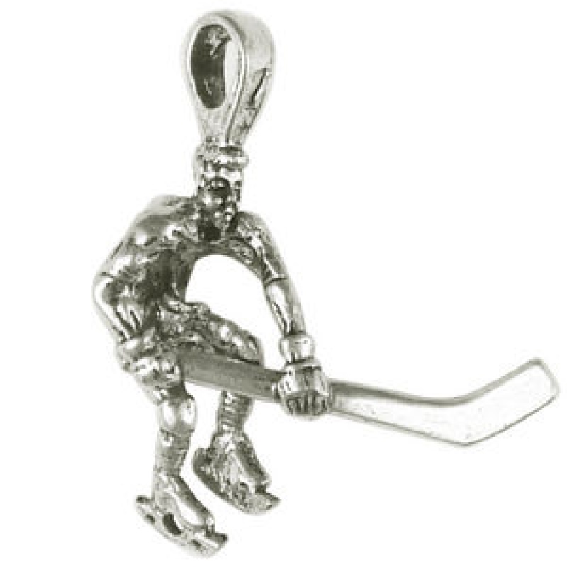 Player Of Hockey Charm In Antique Silver Pewter