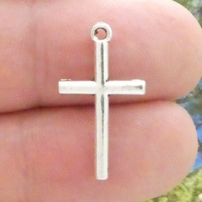 Simple Silver Cross Charm In Pewter