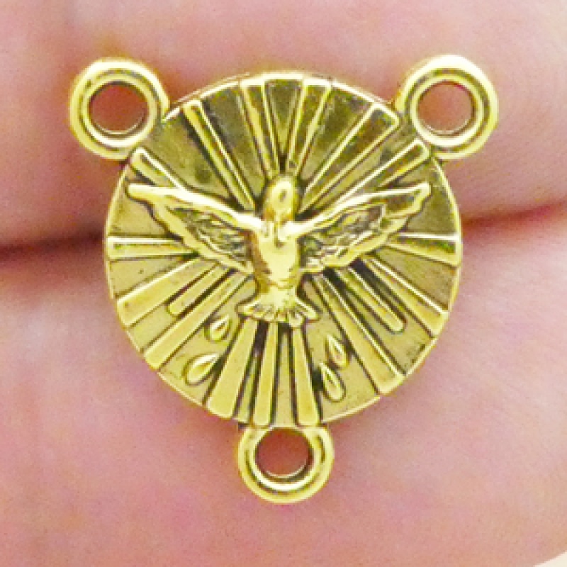 Holy Spirit Rosary Center In Gold Pewter