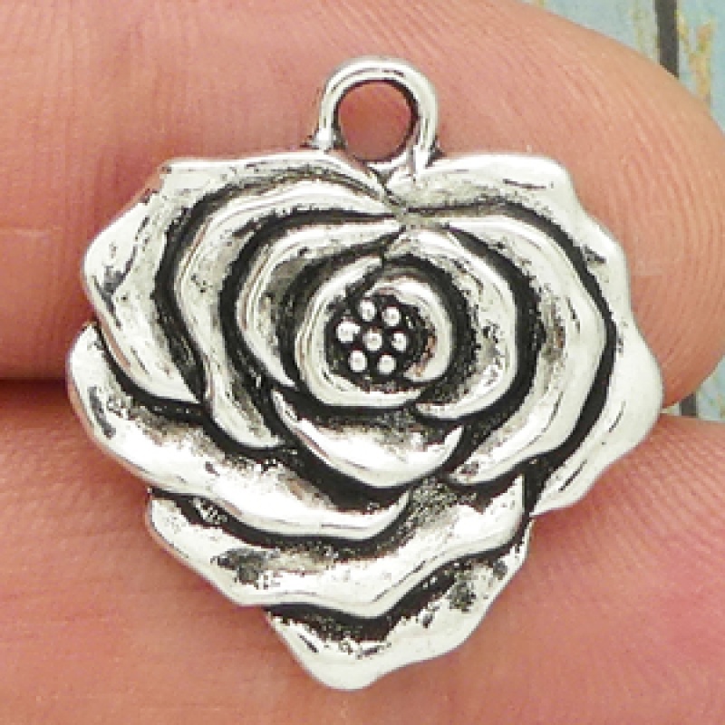 Silver Rose Charms For Jewelry Making Pewter