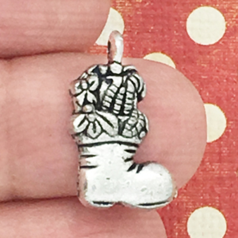 Christmas Stocking Charm Pendant In Silver Pewter
