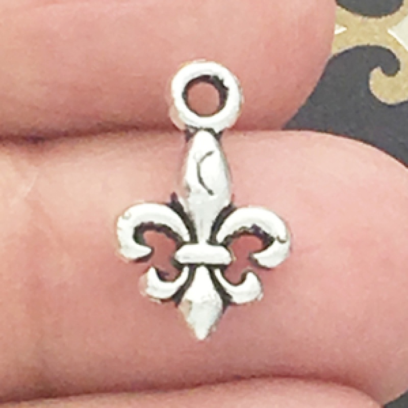 Tiny Fleur De Lis Charms For Bracelets Silver Pewter
