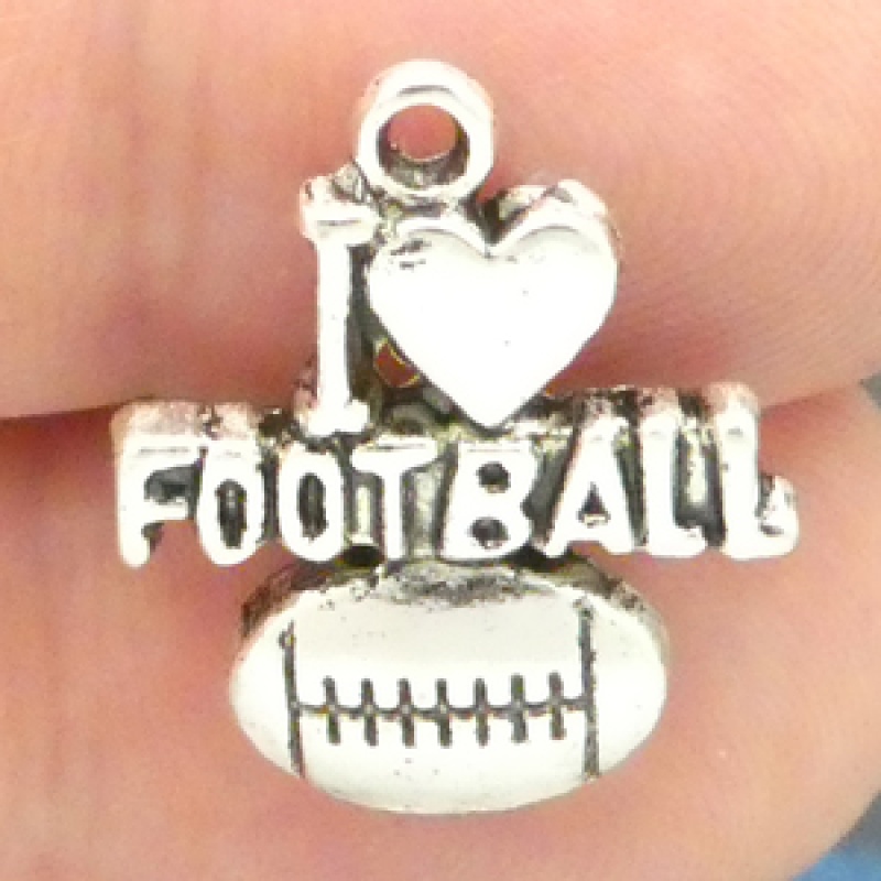 I Love Football Charms Wholesale In Antique Silver Pewter