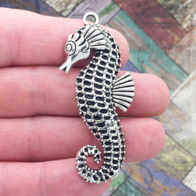 Silver Seahorse Pendant Extra Large In Pewter