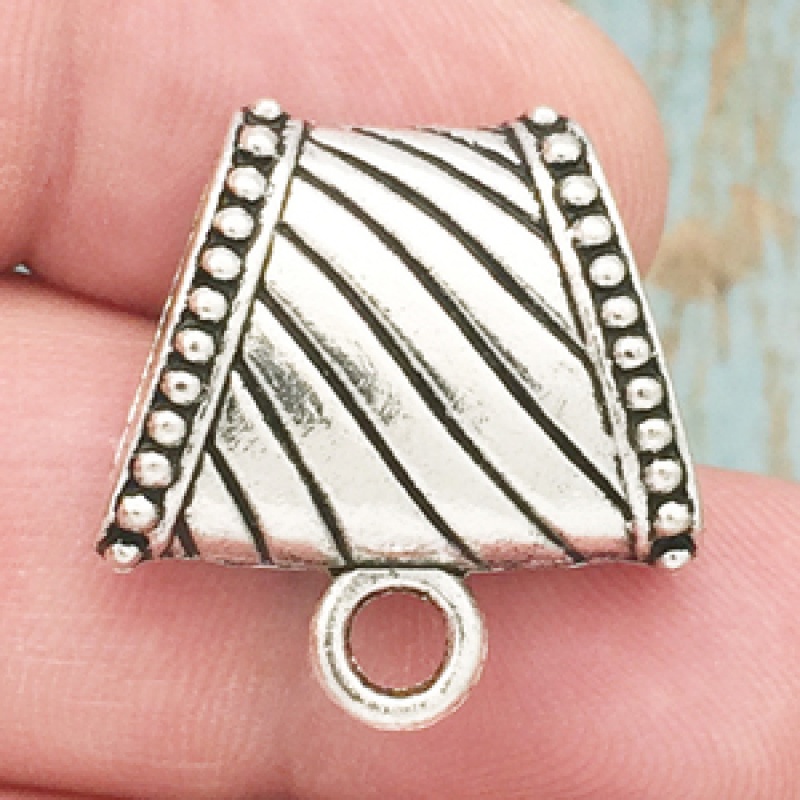 Large Jewelry Bails Charm In Antique Silver Pewter With Beaded Accents