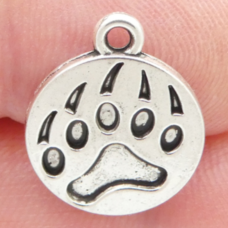 Bear Paw Charm In Antique Silver Pewter Small