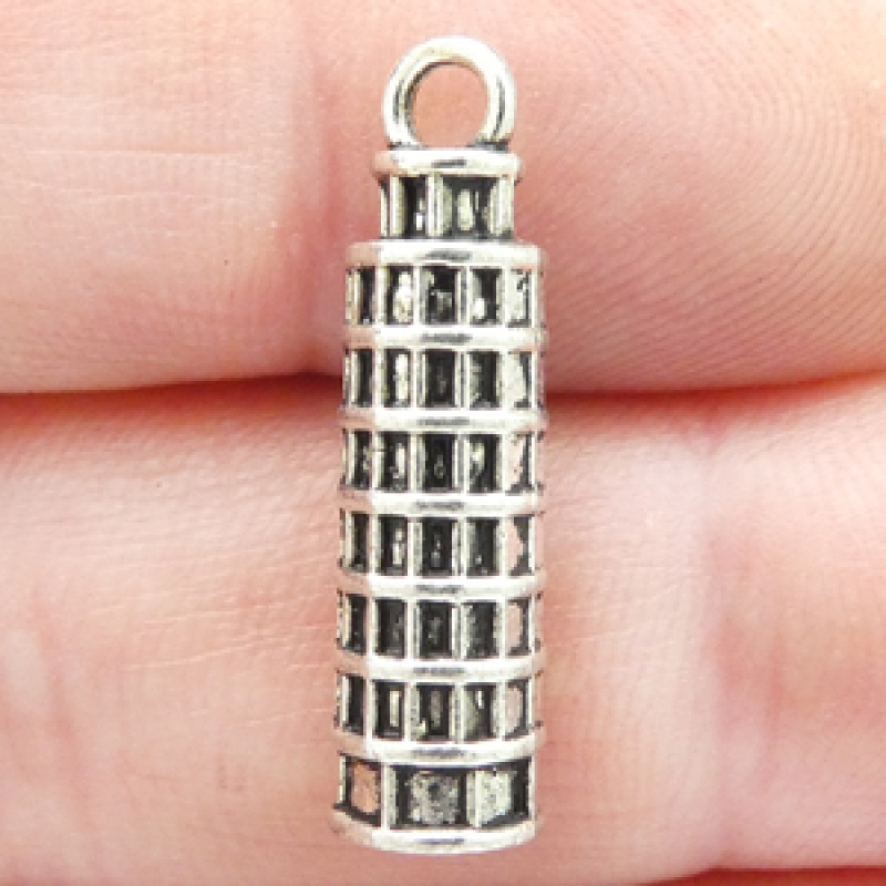 Leaning Tower Of Pisa Charm In Antique Silver Pewter Travel Charms