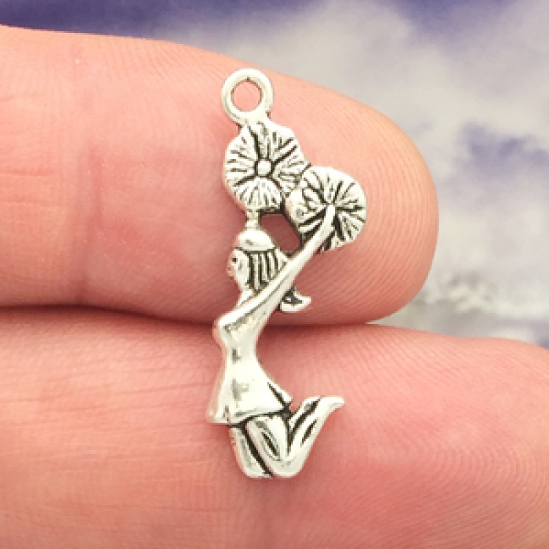 Jumping Cheerleader Charm Antique Silver Pewter