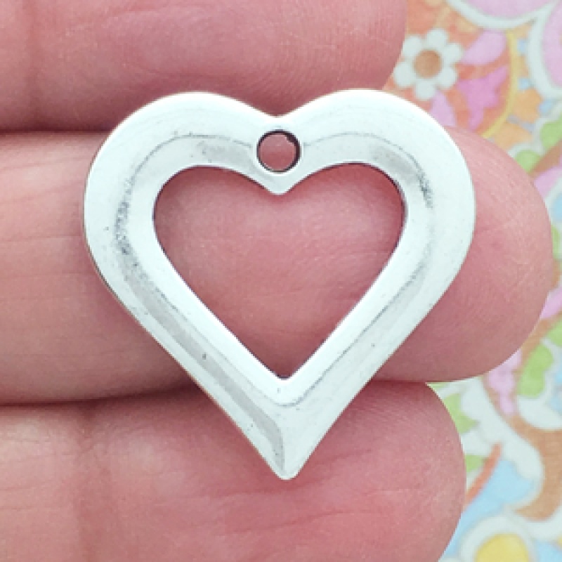 Silver Open Heart Charm In Pewter