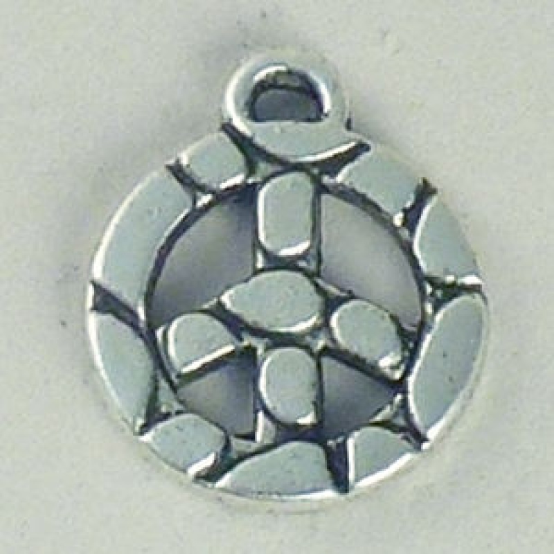 Double Sided Small Peace Charm In Antique Silver Pewter Medium Sized