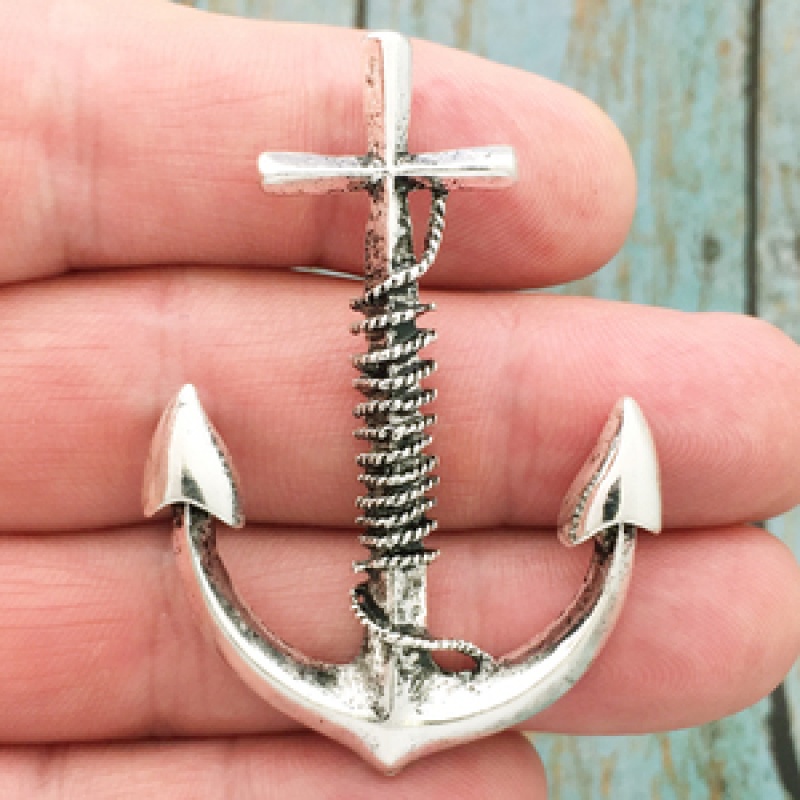 Silver Anchor Pendants Wholesale In Pewter Large