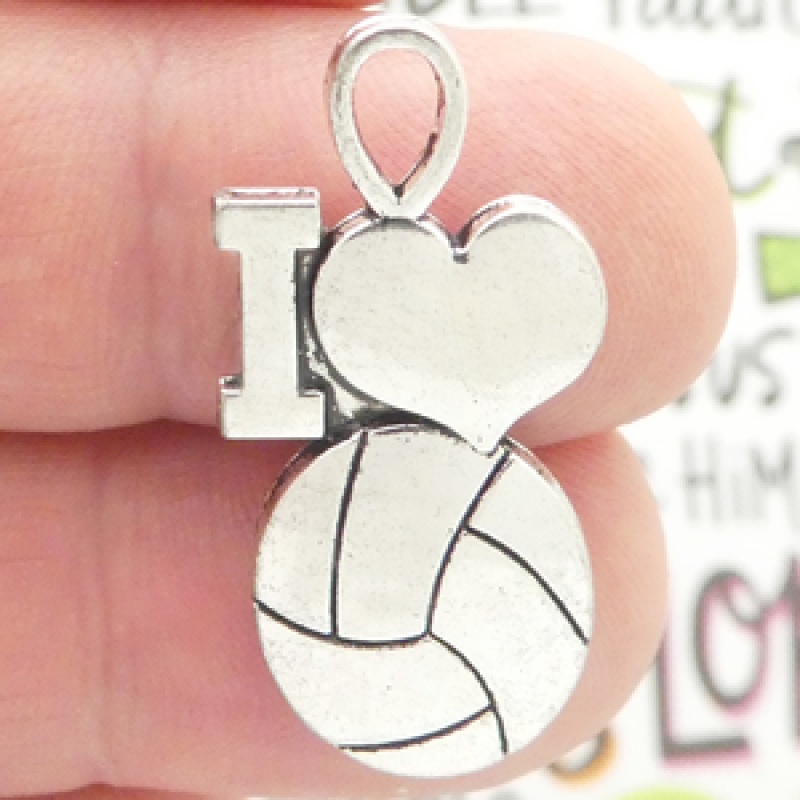 I Love Volleyball Charms Bulk In Antique Silver Pewter