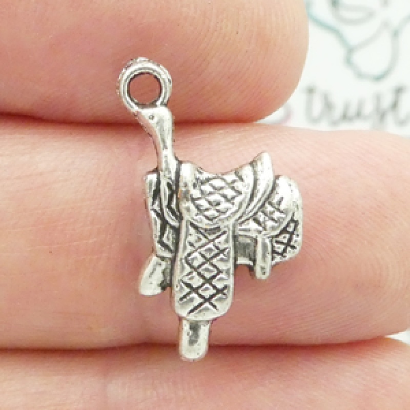 Cowboy Saddle Charm In Antique Silver Pewter